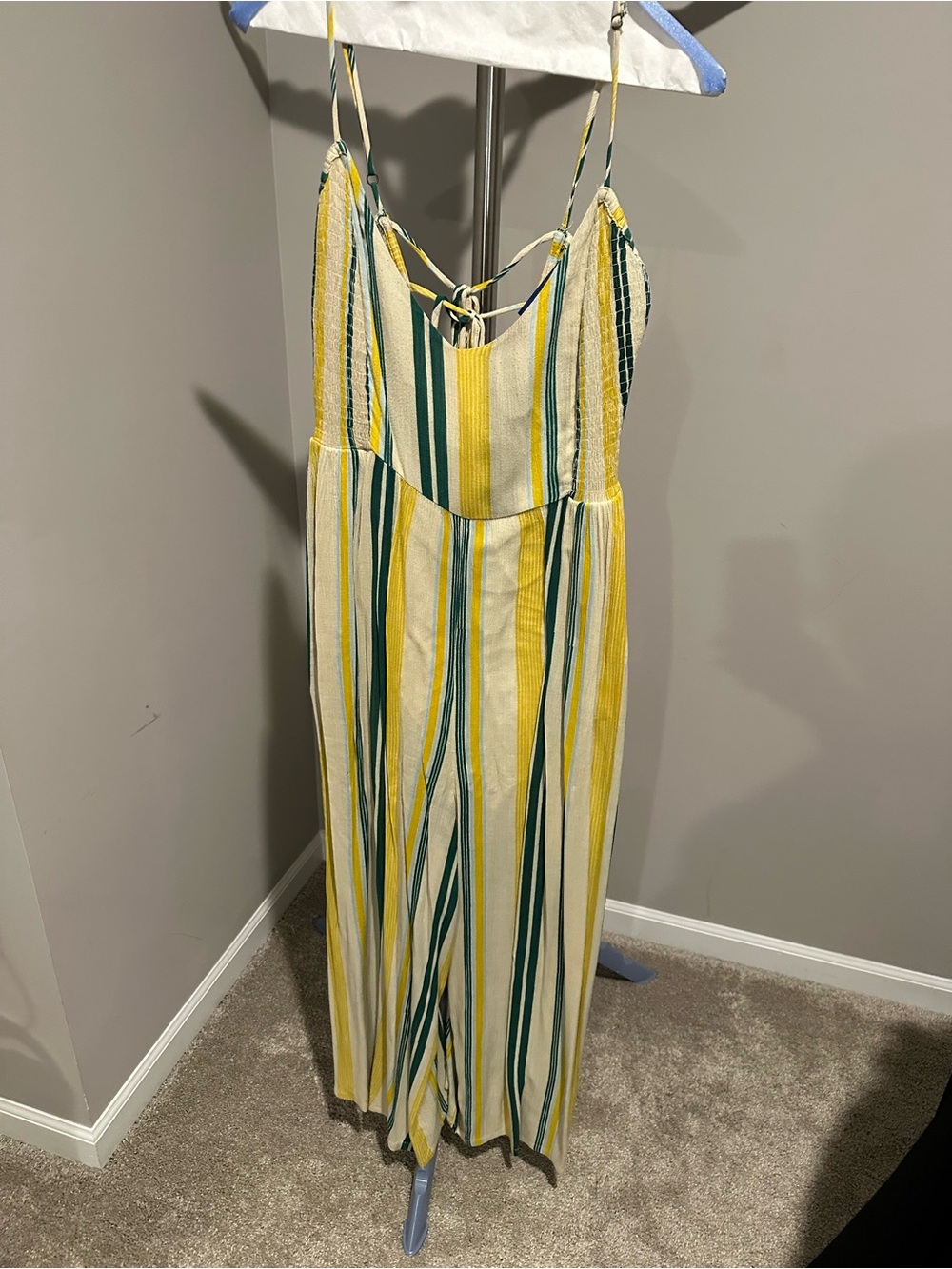 Blue Rain Yellow, Cream & Green Striped Spaghetti-Strap Maxi Dress